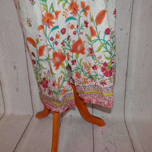 BIBA  Size 38 Boho Loose Blouson Peasant Dress Pleated Floral 100% Cotton 3559 - Picture 5 of 13